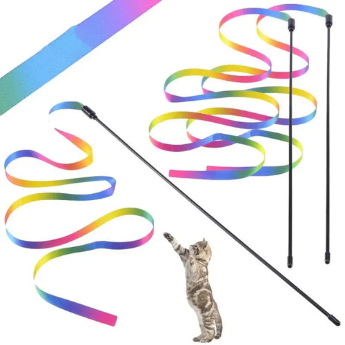 2PCS Rainbow Strips Stick Cat Teaser Wand